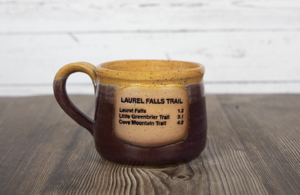 laurel falls trail sign mug purple handmade pottery