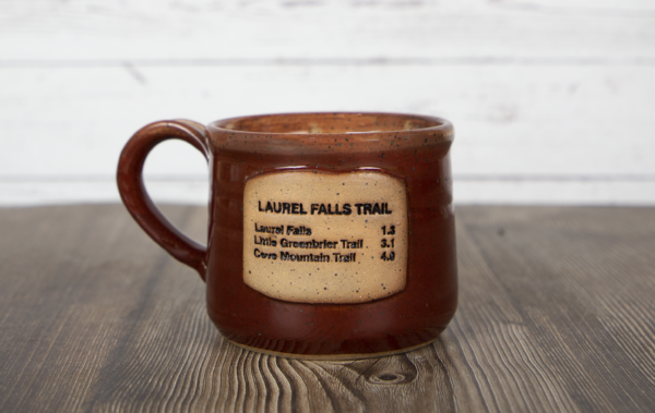 laurel falls trail sign mug red handmade pottery