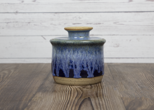 blue sugar bowl handmade pottery