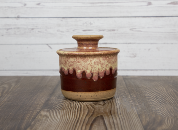 red and cream sugar bowl handmade pottery