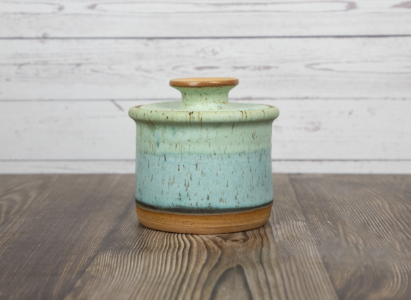 turquoise sugar bowl handmade pottery