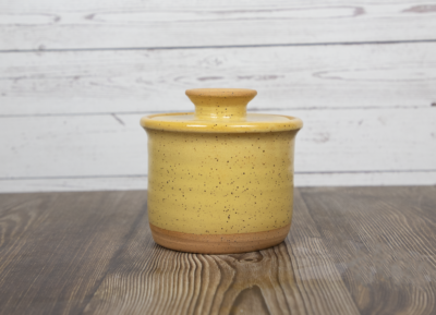 yellow sugar bowl handmade pottery