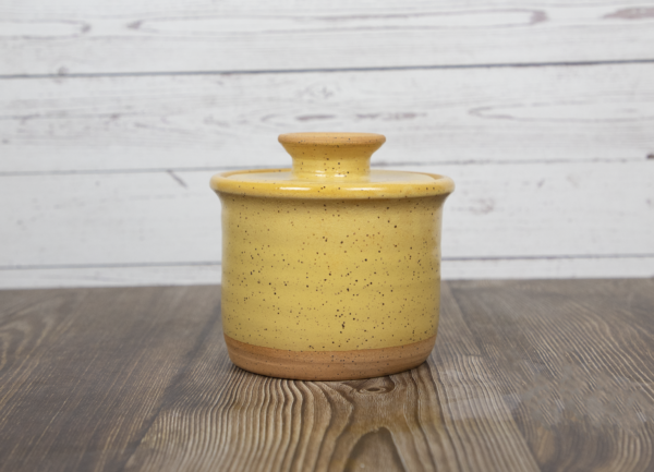 yellow sugar bowl handmade pottery