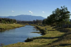 view of the mountains and little pigeon river in sevierville tennessee