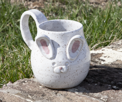 handmade white bunny mug from ogle brothers general store