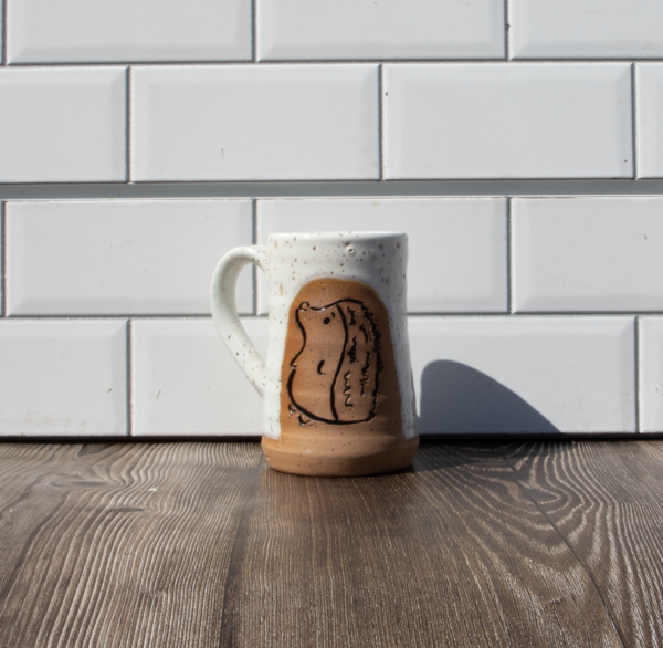 Carved Mug- Hedgehog – White