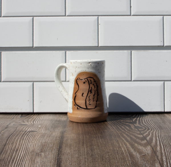 Carved Mug- Hedgehog - White
