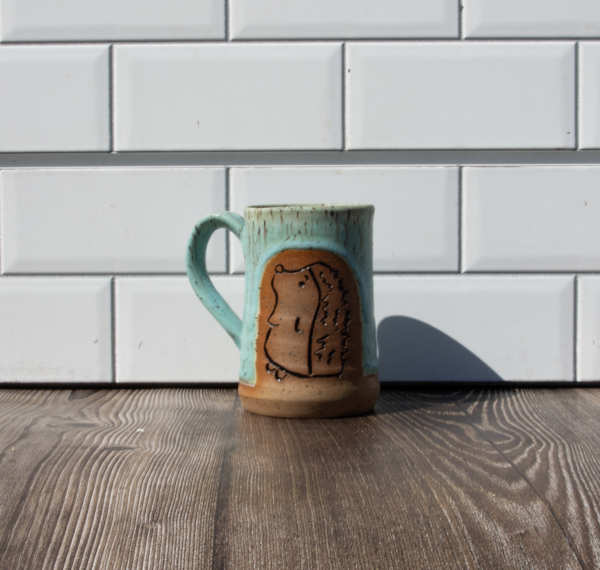 Carved Mug- Hedgehog -Turquoise